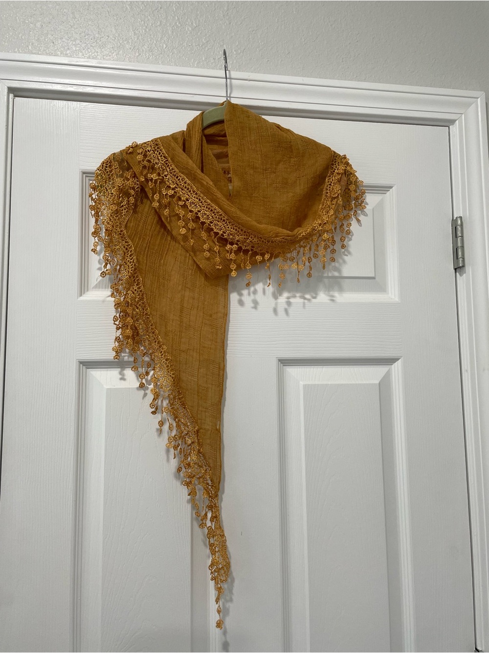 Golden Crochet Lace Trim Scarf Wrap